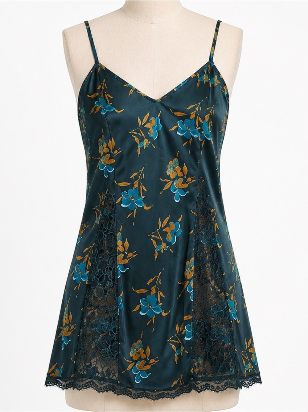 Vintage Victorias Secret Babydoll Tunic Slip Dress Floral Satin Lace Chemise L